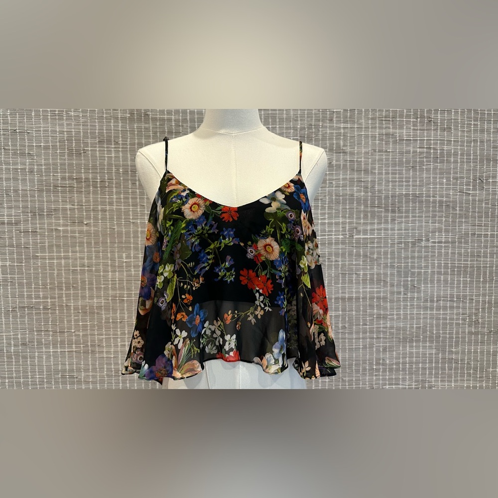 Show Me Your MuMu Floral Black Top Sz Medium